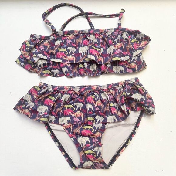Janie and Jack Animal Print Two Piece Ruffle Bikini Top and Bottom Girls 5 EUC - Picture 1 of 5
